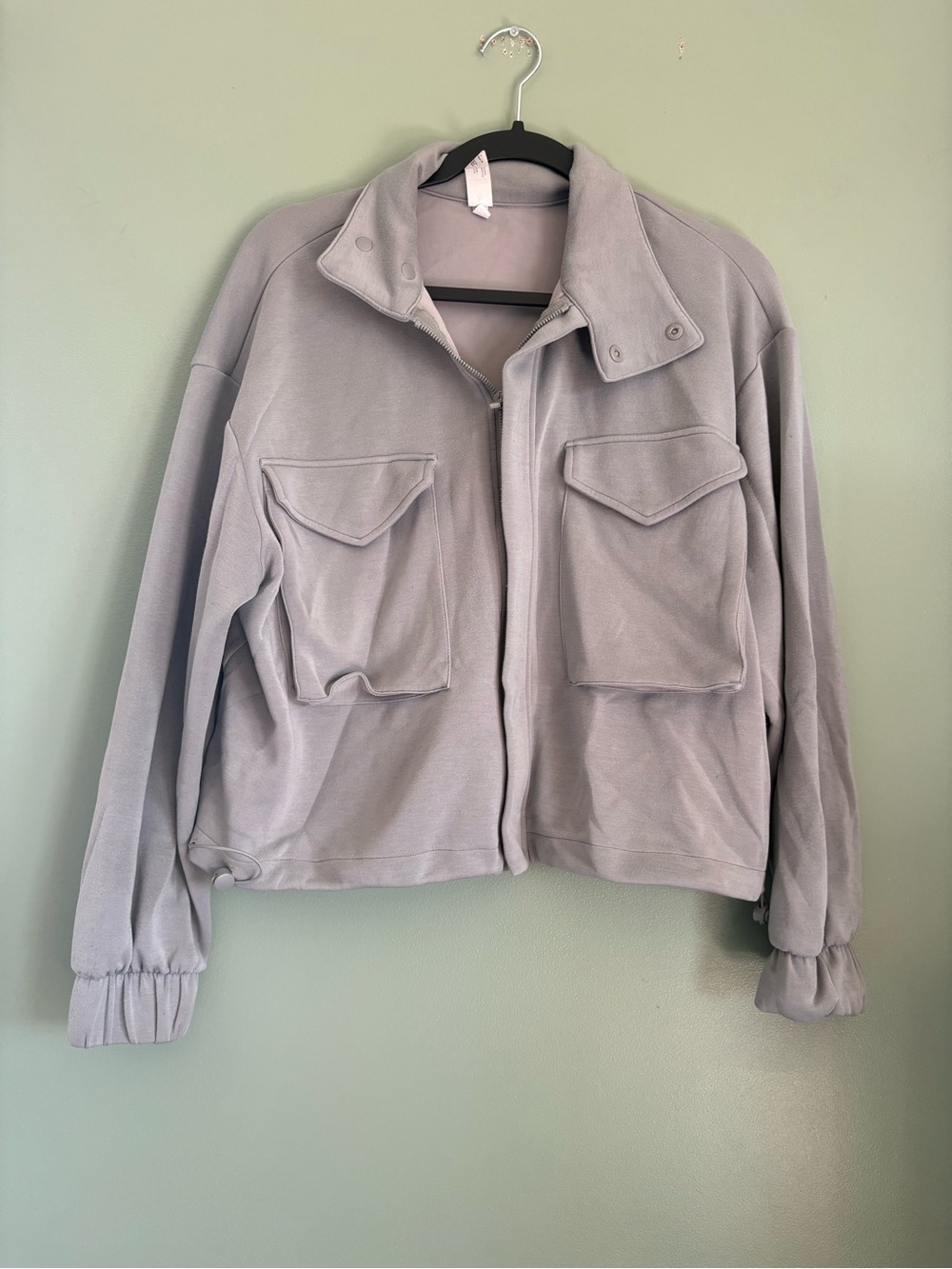 Yogalicious Light Gray Utility Jacket with Front Flap Pockets